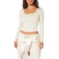 thumbnail image 1 of Diconna T-shirt pour Femmes à Manches Longues, Encolure Carrée, Uni, Coupe Ajustée, Hauts d'Automne pour Dames, Mode Urbaine, 1 of 4
