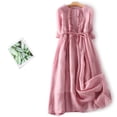 thumbnail image 1 of EGNMCR Robes de Fête pour Femmes Robe Rétro pour Femmes en Coton et Lin à Col Rond à Double Couche avec Laçage, Taille Resserrée, Robe de Voyage pour les Fêtes, 1 of 7