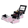 thumbnail image 1 of HOMCOM 3 Tier Diamond Texture Makeup Train Case Cosmetic Organizer with Mirror, Pink, 1 of 10