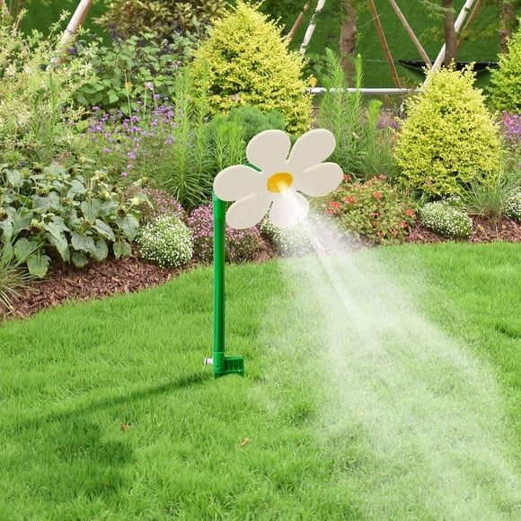 Crazy Daisy Sprinkler - 360° Rotating Dancing Flower Water Sprinkler for Lawn & Garden, Fun Irrigation Tool for Yard Watering Kids & Pets Playing, Durable Plastic Base with Vibrant Design (White)