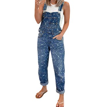 B91xZ Overalls for Women Casual Bib Summer Rompers Jumpers Loose Sleeveless Straps with Pockets Outfits,Blue L