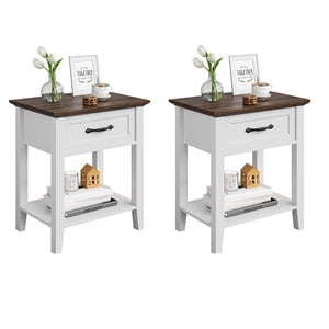 Nightstands Set of 2 with Drawers, White Bedside Tables with 2-Tier Storage Shelf, Pair of End Tables for Bedroom, Living Room, or Dorm