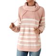 thumbnail image 4 of Women Stripe Turtle Neck Pocket Front Long Sleeve Knitted Sweater, 4 of 7