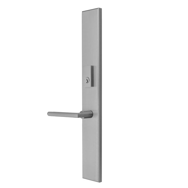 Ensemble de Garnitures pour Serrure Multipoints – Laiton 18′′x2.5′′ Milano / Fini Laiton Satiné, Noir Mat et Nickel Satiné / Actif à Clé et Factice / Main Gauche et Main Droite