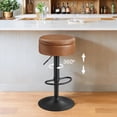 thumbnail image 2 of 360° Swivel Bar Stool, Height Adjustable Barstool with Storage, Synthetic Leather with Stitching, Mid-Century Modern, Kitchen Bar, Brown, 2 of 5