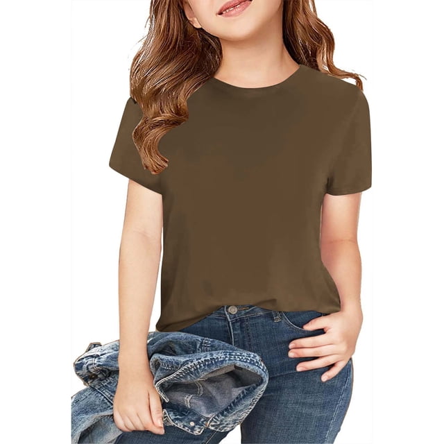 Plebaso Lot de 2 T-Shirts pour Enfants en Coton à Manches Courtes T-Shirts Basiques Décontractés à Col Rond T-Shirts Unis pour Garçons Filles