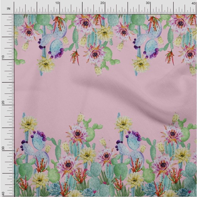 oneOone Cotton Poplin Fabric Floral & Cactus Panel Print Sewing Fabric BTY 42 Inch Wide