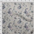 thumbnail image 3 of oneOone Rayon Dusty Gray Fabric Floral & Peacock Craft Projects Decor Fabric Printed By The Yard 56 Inch Wide, 3 of 5