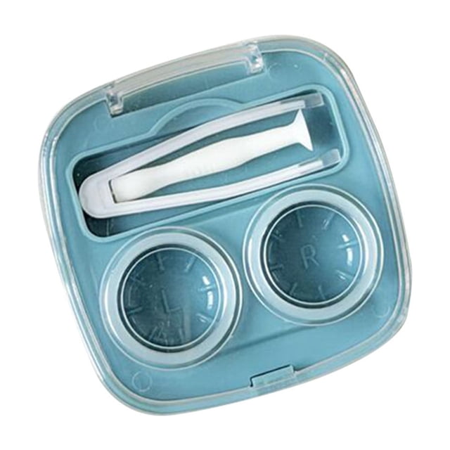 Étui de Rangement Compact Portable Bleu pour Lentilles de Contact avec Support d'Accessoires Intégré pour Usage Quotidien et Organisation de Voyage
