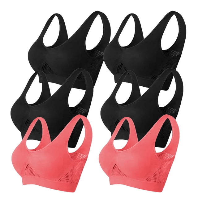 Timegard 6pc Sports Bras for Women Plus Size High Support Wireless Breathable Mesh Workout Running Bras