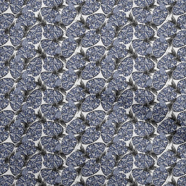 oneOone Rayon Medium Blue Fabric Tropical Texuredd Leaf Sewing Material Print Fabric by The Yard 56 Inch Wide