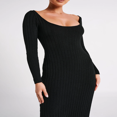 thumbnail image 4 of Solid Color Long Sleeve Bodycon Dress with Thigh Slit for Women, 4 of 8