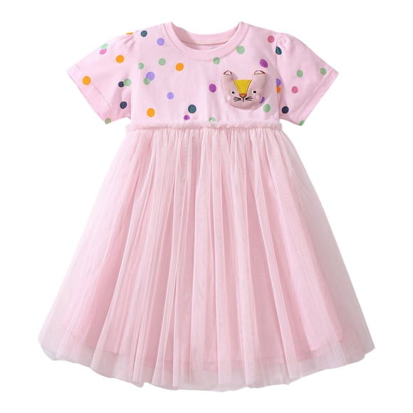 TJAZFJPA Toddler Spring Dress Toddler Girl Coton Casual Dress Carton Appliques Short Sleeve Tunic Jerse Clothing Baby Girl Dresses 3-6 Months