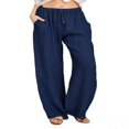 thumbnail image 3 of Women‘s Linen Plus Size High Waisted Loose Fit Pants Drawstring Closure Gothic Trousers for Women, 3 of 4