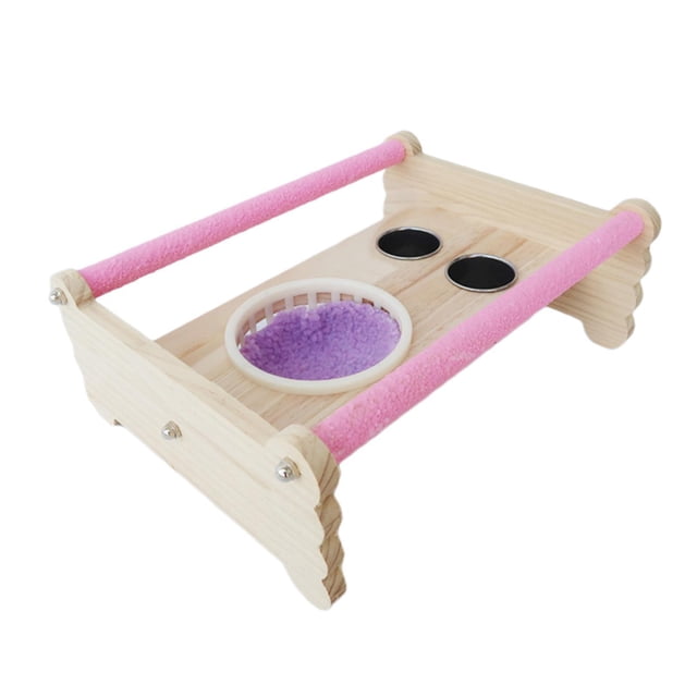 DOLITY Parrot Pet Bird Stand Perch Play with Water Food Bowl Portable Pink