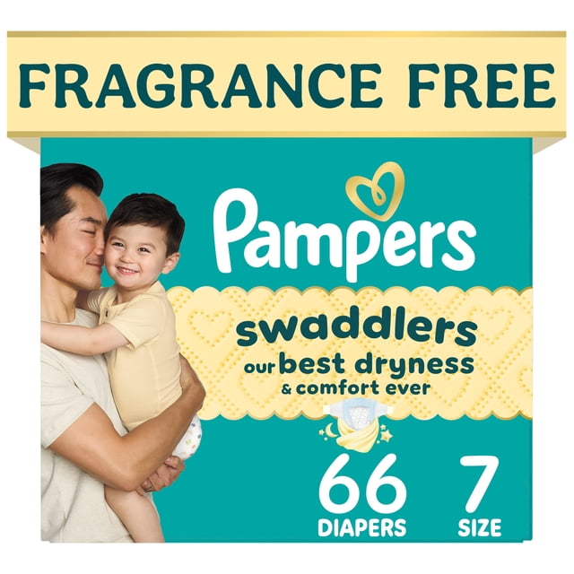 Pampers Swaddlers Diapers, Size S7 (26-50 lbs), 66 Count, Absorbent, Keeps Baby Dry and Comfortable, Pediatrician Recommended Skin Safe Disposable Baby Diaper