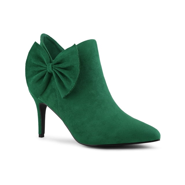 Unique Bargains Women's Zip Pointed Toe Stiletto Bow Heels Ankle Boots
