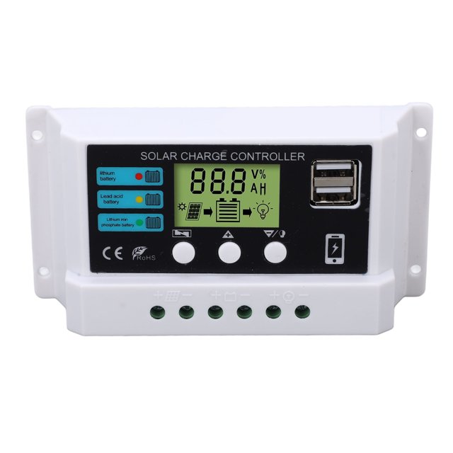 Contrôleur Solaire Industriel Puce LCD Affichage Surcharge Protection Régulateur Solaire 12V 24V Auto Adaptation Blanc 20A