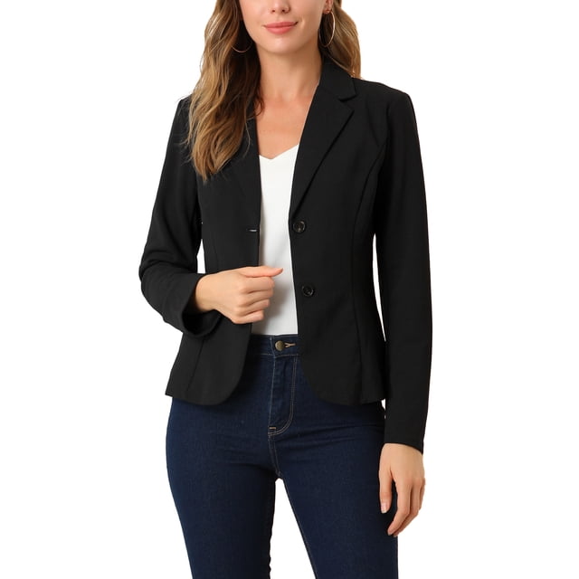 INSPIRE CHIC Blazer de Travail pour Femme Col à Revers Veste à Manches Longues Blazer de Complet Noir m