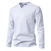 LUOGENLI T-shirts Homme pour Hommes Automne Hiver Mode V Collier Couleur Solide Manche Long T-Shirt 4xlt T-shirts pour hommes Tees Graphique St. Patrick's Day Hommes T-Tshirts Graphique Tees Vêtements d'été Blanc M
