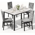 thumbnail image 1 of Stmoze Dining Table Set for 4, 5 Pieces Faux Marble Kitchen Table and Chairs Set, Rectangle Dining Table with 4 Velvet Dining Chairs, Modern Kitchen Set, Dining Set for Home, Apartment, Beige+Gray, 1 of 6