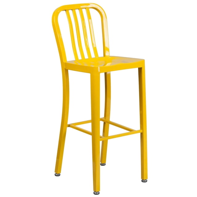 30'' High Black Metal Indoor-Outdoor Barstool with Vertical Slat Back