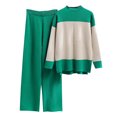 thumbnail image 1 of Yuyuzo Womens Ribble Knit 2 Piece Sets Long Sleeve Turtleneck Pullover Sweaters with Straight Leg Pants Suits, 1 of 4
