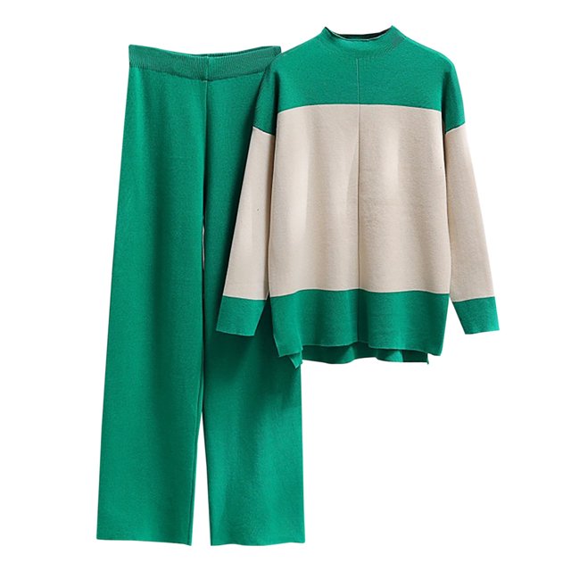 Yuyuzo Womens Ribble Knit 2 Piece Sets Long Sleeve Turtleneck Pullover Sweaters with Straight Leg Pants Suits