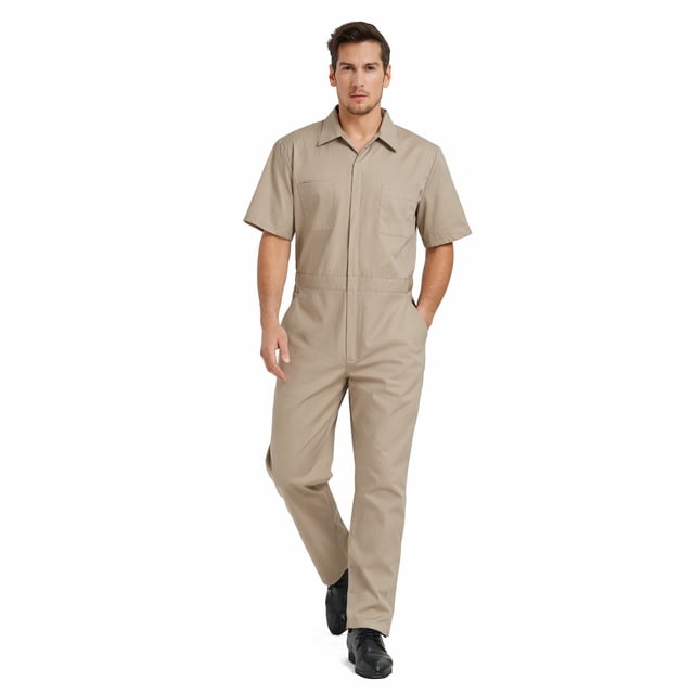 TOPTIE Men\'s Short-Sleeve Coverall Work Jumpsuit Lightweight with Zipper Front Elastic Waist