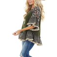 thumbnail image 3 of Blouse Femme à Manches 3/4, Unie, Ourlet Floral, Imprimé Léopard, Haut Ample, 3 of 7