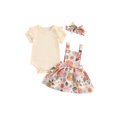 thumbnail image 1 of Gupgi Infant Girl Short Sleeve Ribbed Romper+Daisy Print Suspender Skirt+Headband 2PCS Summer Baby Outfits Set, 1 of 9