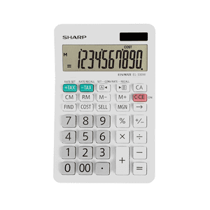 Sharp EL330W XL 10-Digit Calculatrice de bureau, 4 Mémoire clé, Tax+ & Fiscalité- Fonction, coût-vente-margin clés