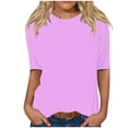 thumbnail image 2 of CFLVAEK T-Shirts Classiques à Manches 1/2 pour Femmes Grande Taille, Col Rond Décontracté, Blouse Unie, T-Shirts Confortables pour Dames 2025, Hauts de Sortie, 2 of 5