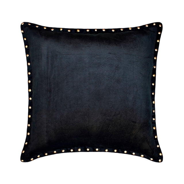 The HomeCentric Decorative Black Pack of 2, 24x24 inch (60x60 cm) Throw Pillow Cases, Velvet Border & Sequins Throw Pillows For Sofa, Solid Color Pattern Modern Style Easter - Blagden