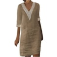thumbnail image 2 of Weiqiqre Robes pour Femmes 2024 Mode Femmes Été Décontracté Col en V Couleur Unie Manches Courtes Robe Rabais, 2 of 5