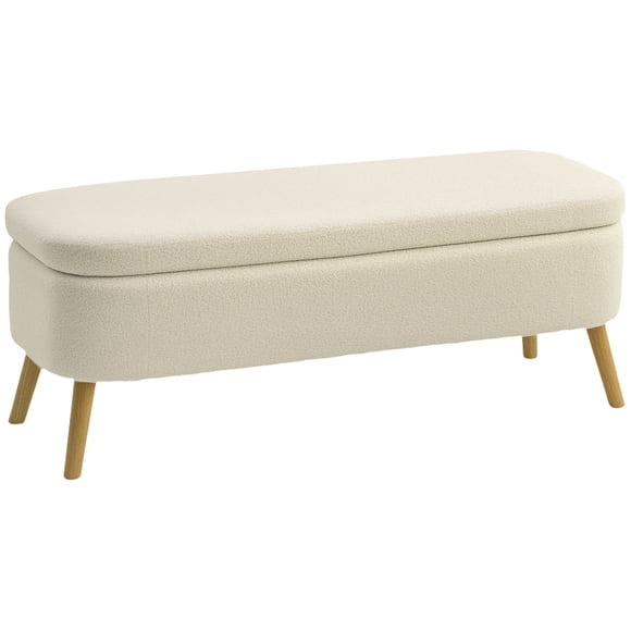 HOMCOM 47 Inches Storage Ottoman Bench, Upholstered End of Bed Bench, Beige