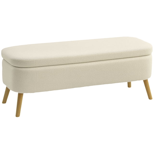 HOMCOM 47 Inches Storage Ottoman Bench, Upholstered End of Bed Bench, Beige