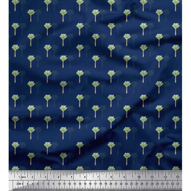 Soimoi Blue Poly Georgette Fabric Palm Leaves Decor Fabric Printed BTY 42 Inch Wide
