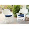 thumbnail image 1 of Jeco Chaise en Osier Blanche avec Coussin Bleu (Ensemble de 4), 1 of 1