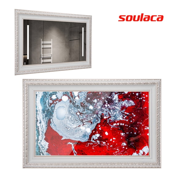 Soulaca 22 inhes Smart Mirror TV Ivory White Decor Frame webOS for Bathroom System Built-in WiFi Bluetooth ATSC DTV