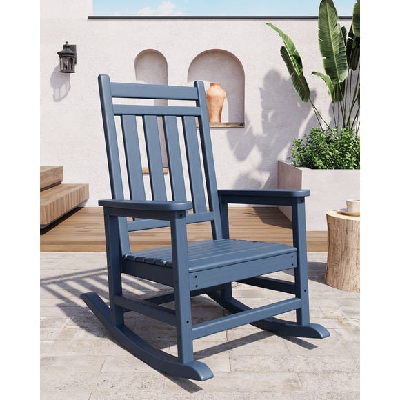 HDPE High Back Outdoor Rocking Chair with Wide Armrests, All Weather Poly Lumber Porch Rocker for Patio, Front Porch and Garden
