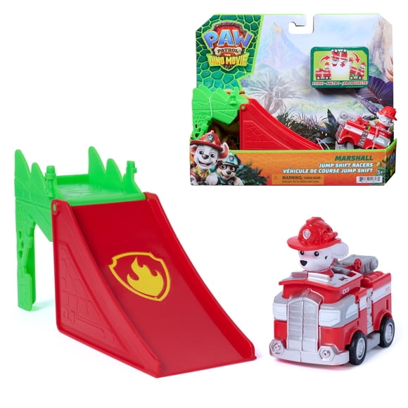 PAW Patrol: The Dino Movie, Marshall Jump Shift Racers with Transforming Flip Action Firetruck, Preschool Toys for Girls & Boys Ages 3+