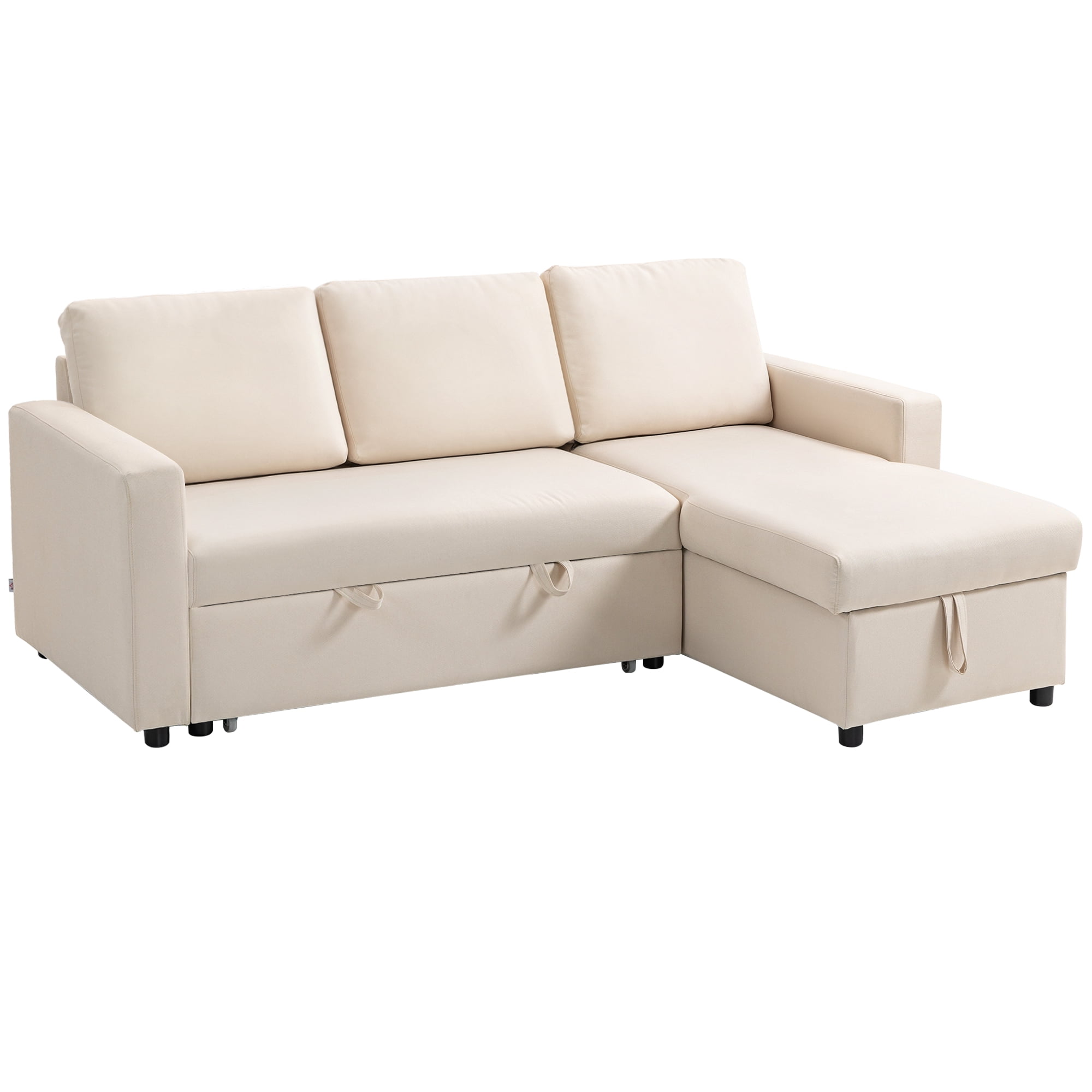 HOMCOM 83" Sofa Bed, Pull Out Sleeper L Shaped Sectional Couch, Cream White