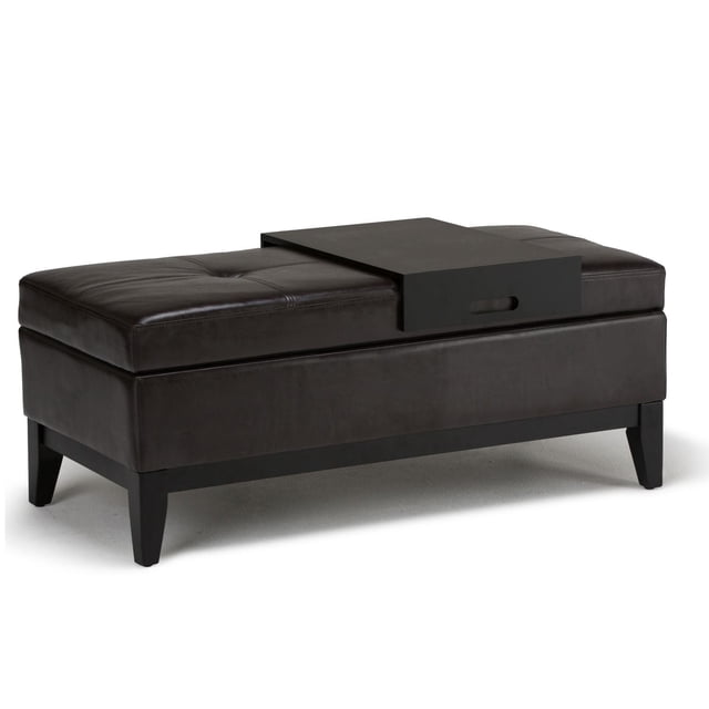 WyndenHall Jackson Rectangular Storage Ottoman Bench with Tray