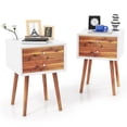 thumbnail image 1 of Gymax Table de Chevet en Bois 2 Pcs Table d'Extrémité Latérale Mi-Siècle avec 2 Tiroirs de Rangement Brun, 1 of 10