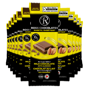 Ross Chocolates - Chocolate Bars No Sugar Added Milk Chocolate with Almonds x12
