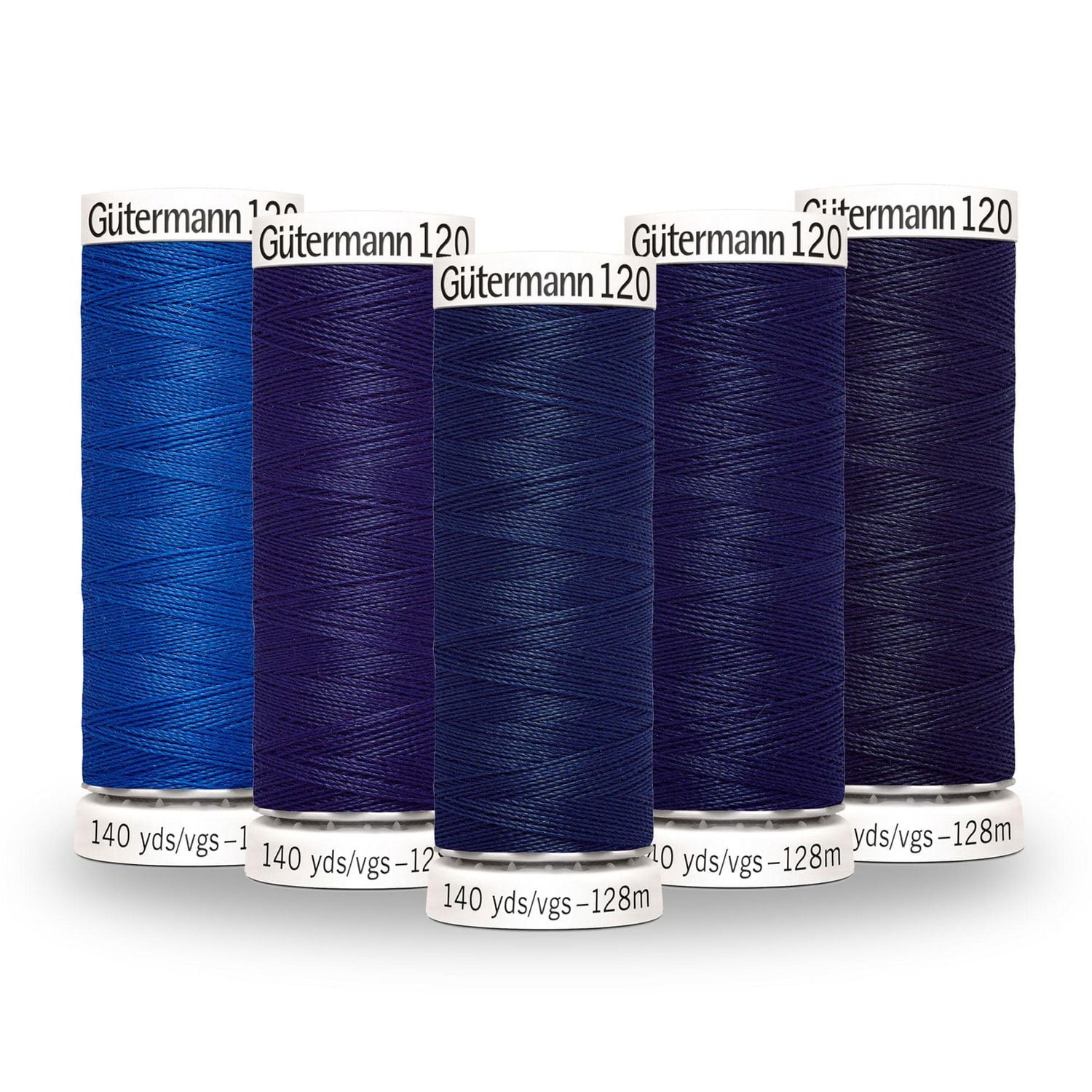GÜTERMANN Sew-All Polyester Thread No. 120 Colour Gradient 5-Pack, Dark Blue, 128 m (140 yd)