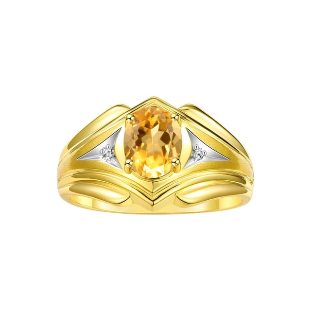 RYLOS Men's Rings Yellow Gold Plated Silver Rings Classic Designer Style 9X7MM Gemstone & Diamond Ring Citrine November Birthstone Rings For Men Size 10