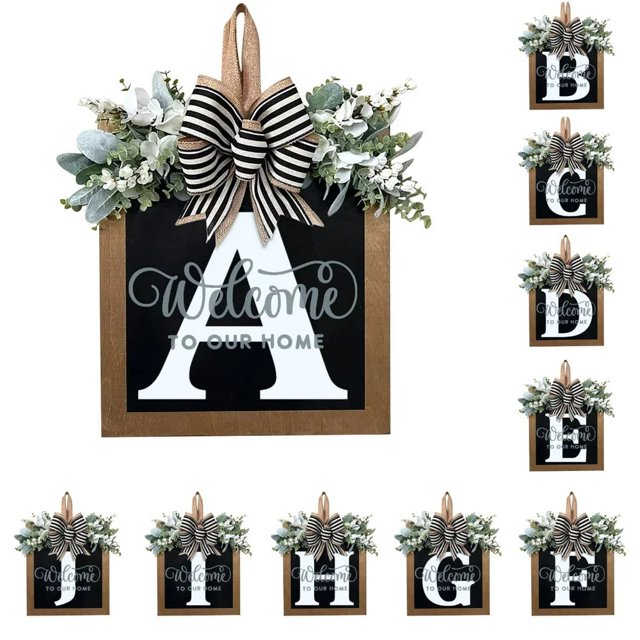 Décorations de Porte d'Entrée Signe de Couronne d'Alphabet Décoration Suspendue Extérieure 11.8"*11.8"
