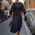 thumbnail image 2 of XDZJLR Robes pour Femmes 2025 Mode Élégante Couleur Unie Taille Manches Chauve-Souris Robe, 2 of 4